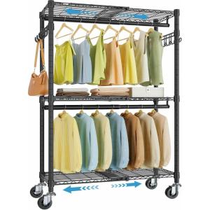 image:imageVIPEK R2X Expandable Portable Closet with Lockable Wheels 600lbs Capacity Heavy Duty Rolling Clothes Rack wAdjustable Shelves amp Hanger Rod 2 to 35 Metal Clothing Rack for Small Spaces Black