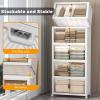 image:imageUAMFURI Stackable Storage Bins with Lids amp Wheels amp Door Foldable Collapsible Closet Organizers Extra Large Plastic Storage Drawers for Bedroom Dorm Office Garage White112qt 4Pack with 1 top lidWhite112qt