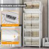 image:imageUAMFURI Stackable Storage Bins with Lids amp Wheels amp Door Foldable Collapsible Closet Organizers Extra Large Plastic Storage Drawers for Bedroom Dorm Office Garage White112qt 4Pack with 1 top lidWhite175QT