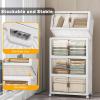 image:imageUAMFURI Stackable Storage Bins with Lids amp Wheels amp Door Foldable Collapsible Closet Organizers Extra Large Plastic Storage Drawers for Bedroom Dorm Office Garage White112qt 4Pack with 1 top lidWhite112qt