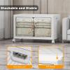 image:imageUAMFURI Stackable Storage Bins with Lids amp Wheels amp Door Foldable Collapsible Closet Organizers Extra Large Plastic Storage Drawers for Bedroom Dorm Office Garage White112qt 4Pack with 1 top lidWhite175QT