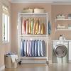 image:imageVIPEK R2 Plus Rolling Clothes Rack for Hanging Clothes Heavy Duty Clothing Rack 3 Tiers Adjustable Metal Wire Shelving Garment Racks with Side Hooks Closet Organizers and Storage Wardrobe BronzeWhite