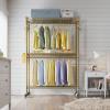 image:imageVIPEK R2 Plus Rolling Clothes Rack for Hanging Clothes Heavy Duty Clothing Rack 3 Tiers Adjustable Metal Wire Shelving Garment Racks with Side Hooks Closet Organizers and Storage Wardrobe BronzeGold