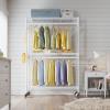 image:imageVIPEK R2 Plus Rolling Clothes Rack for Hanging Clothes Heavy Duty Clothing Rack 3 Tiers Adjustable Metal Wire Shelving Garment Racks with Side Hooks Closet Organizers and Storage Wardrobe BronzeWhite