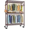 image:imageVIPEK R2 Plus Rolling Clothes Rack for Hanging Clothes Heavy Duty Clothing Rack 3 Tiers Adjustable Metal Wire Shelving Garment Racks with Side Hooks Closet Organizers and Storage Wardrobe BronzeBronze