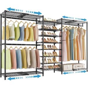 image:imageVIPEK S3X Expandable Clothes Rack Industrial Pipe Closet System Adjustable from 511 to 87 with 6Tier Shoe Shelves Heavy Duty Garment Rack Space Saving Wall Closet OrganizerS3X