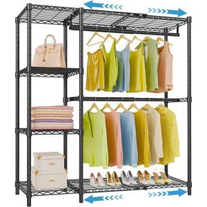 image:imageVIPEK X2 Expandable Clothes Rack Adjustable from 33 to 48 Heavy Duty Garment Racks with Flexible Shelves and Hanger Rods Clothing Rack for Hanging Clothes Metal Wardrobe Closet Rack BlackBlack