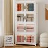 image:imageUAMFURI Stackable Storage Bins with Lids Clear Doors Large Storage Cabinet Foldable Collapsible Closet Organizers for Bedroom Dorm Office 4 White 160 QuartsWhite