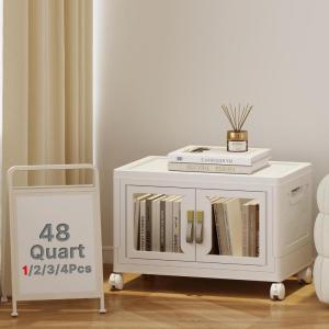 image:imageUAMFURI Stackable Storage Bins with Lids Clear Doors Large Storage Cabinet Foldable Collapsible Closet Organizers for Bedroom Dorm Office 4 White 160 QuartsWhite