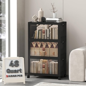 image:imageUAMFURI 840QT Lockable Storage Bins with Lids  Stackable Storage Cabinet with Doors and Wheels Collapsible Plastic Organizer and Containers for Closets Office 5 Pack CubesDark